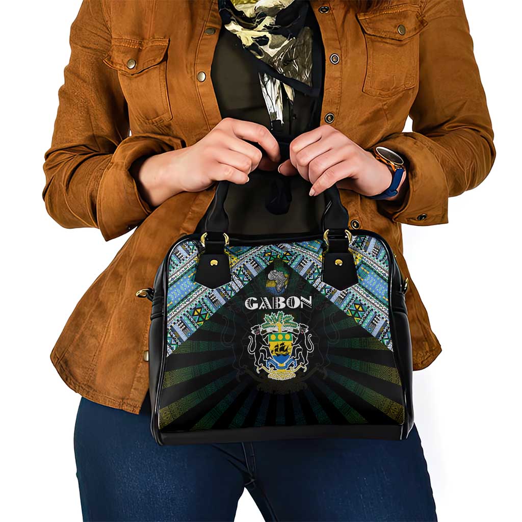 Gabon Roots Shoulder Handbag African Map in Fingerprint and Tribal Colors DT02
