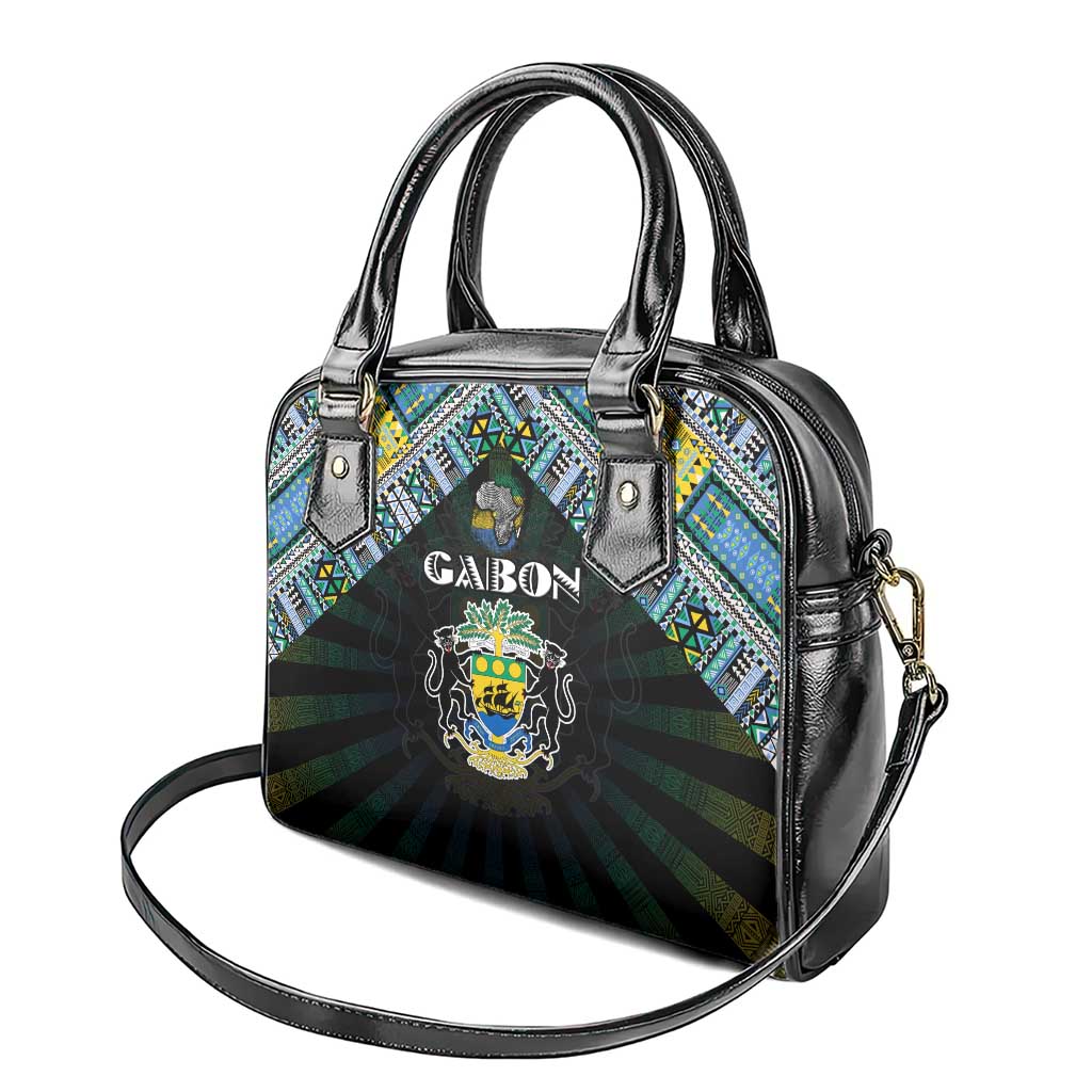 Gabon Roots Shoulder Handbag African Map in Fingerprint and Tribal Colors DT02