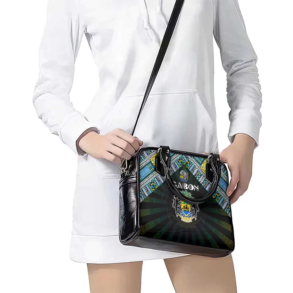 Gabon Roots Shoulder Handbag African Map in Fingerprint and Tribal Colors DT02