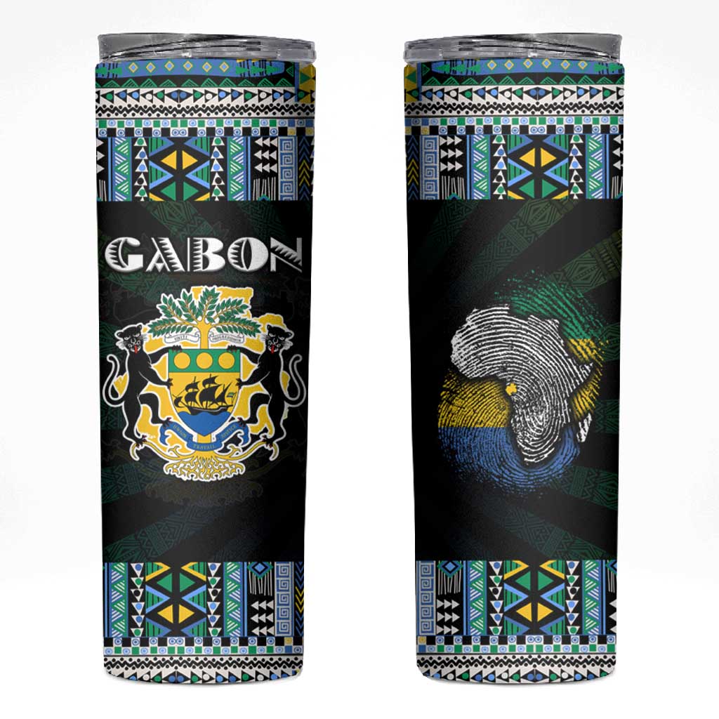 Gabon Roots Skinny Tumbler African Pride in Fingerprint and Tribal Colors DT02