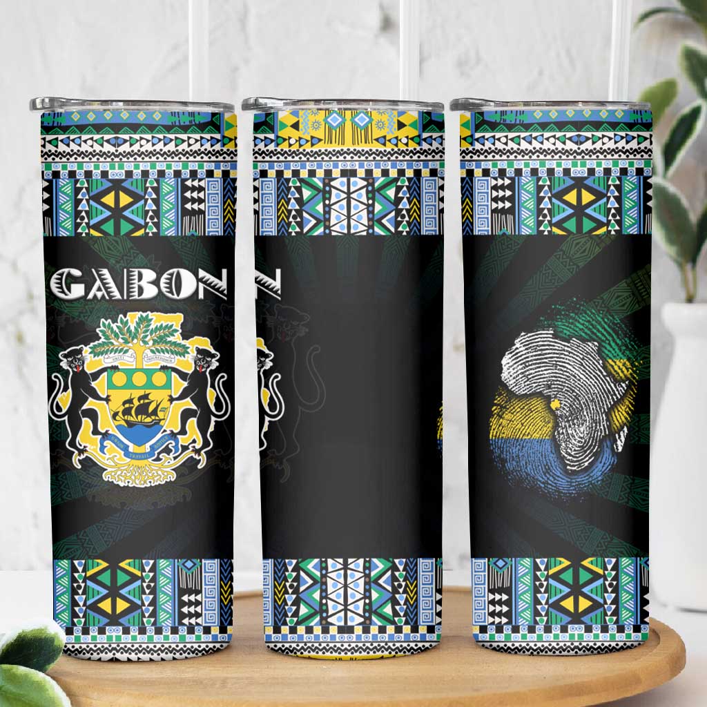 Gabon Roots Skinny Tumbler African Pride in Fingerprint and Tribal Colors DT02