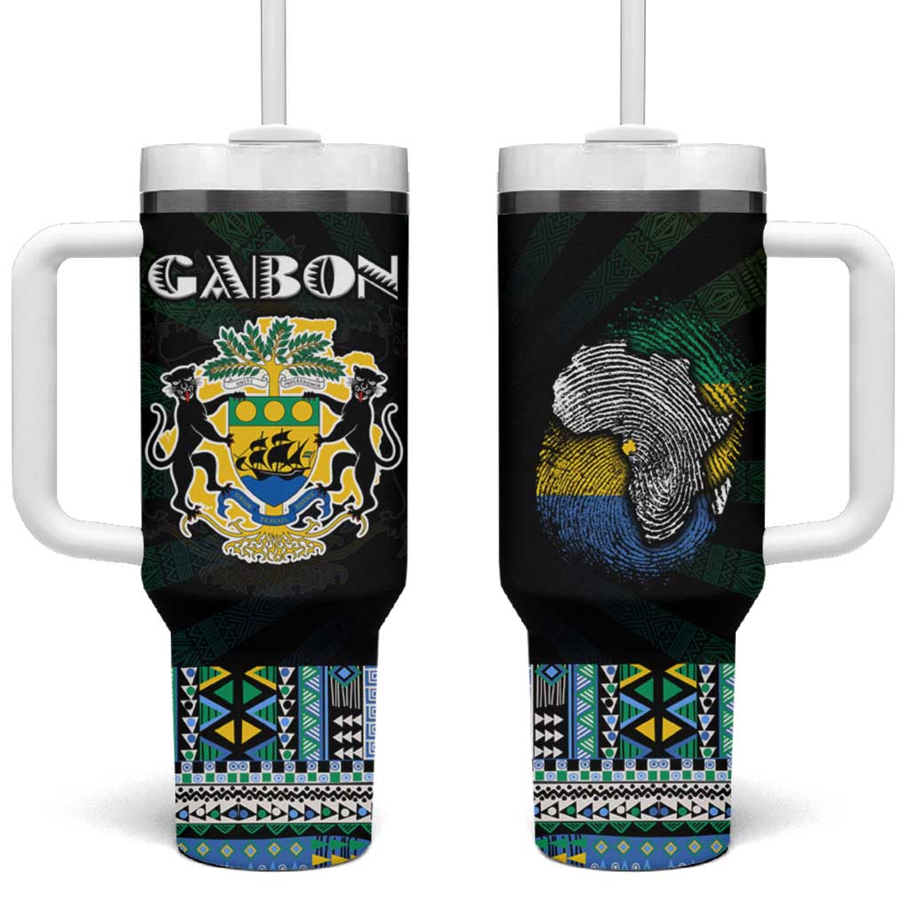 Gabon Roots Tumbler With Handle African Pride in Fingerprint and Tribal Colors DT02