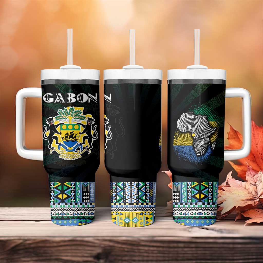 Gabon Roots Tumbler With Handle African Pride in Fingerprint and Tribal Colors DT02