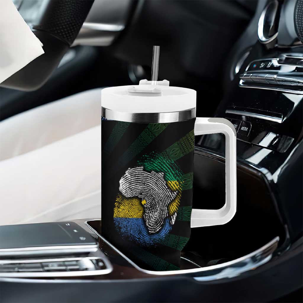Gabon Roots Tumbler With Handle African Pride in Fingerprint and Tribal Colors DT02