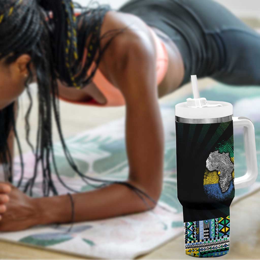 Gabon Roots Tumbler With Handle African Pride in Fingerprint and Tribal Colors DT02