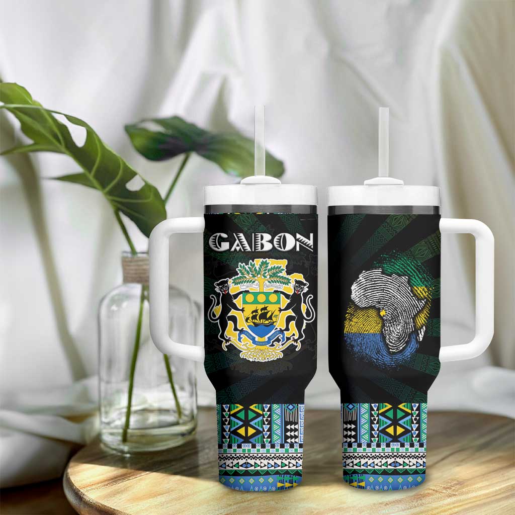 Gabon Roots Tumbler With Handle African Pride in Fingerprint and Tribal Colors DT02