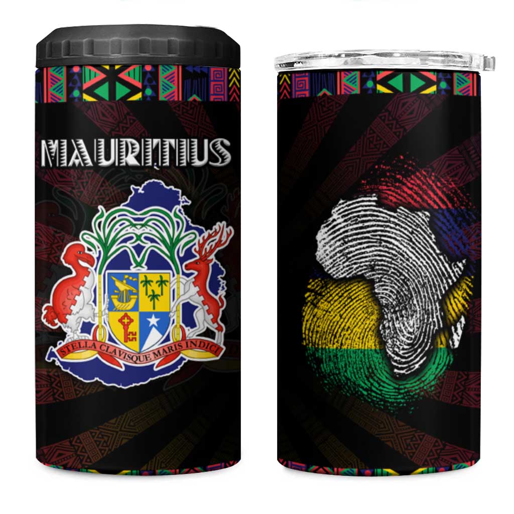 Mauritius Roots 4 in 1 Can Cooler Tumbler African Pride in Fingerprint and Tribal Colors DT02