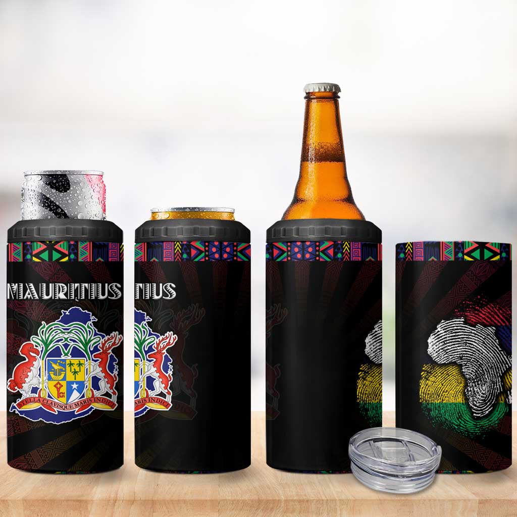 Mauritius Roots 4 in 1 Can Cooler Tumbler African Pride in Fingerprint and Tribal Colors DT02