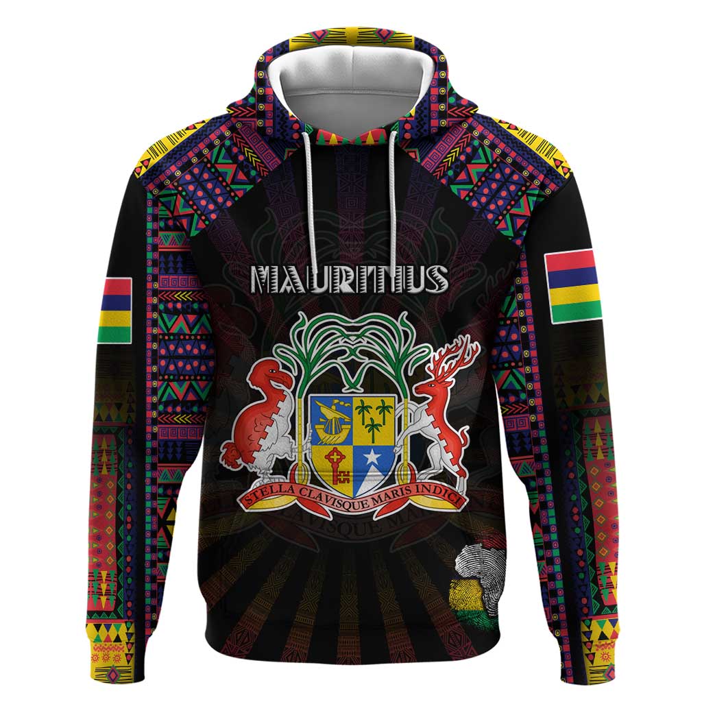 Personalized Mauritius Roots Hoodie African Map in Fingerprint and Tribal Colors DT02