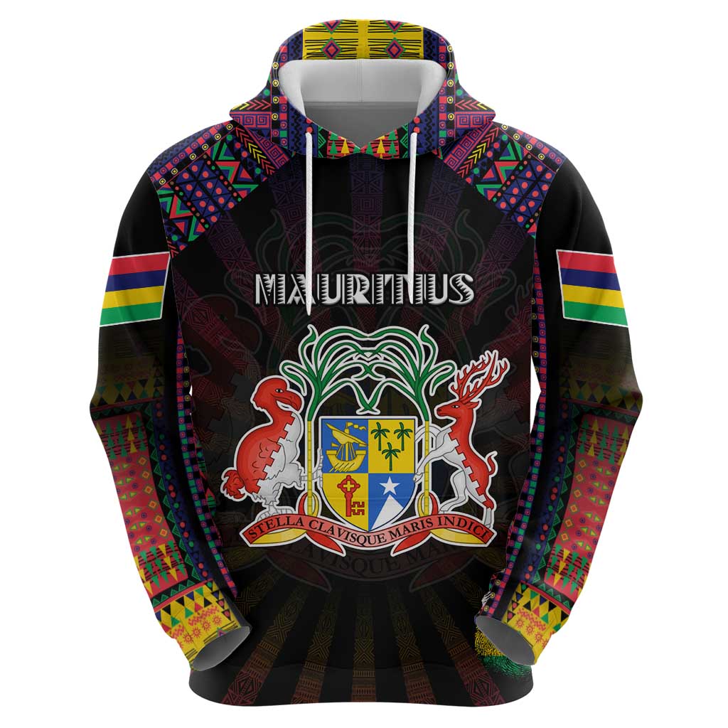 Personalized Mauritius Roots Hoodie African Map in Fingerprint and Tribal Colors DT02