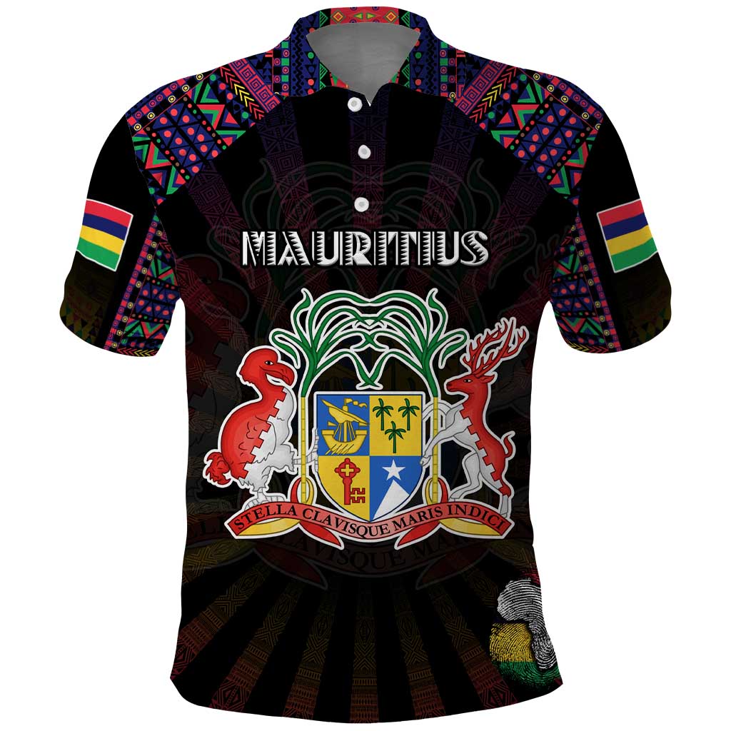 Personalized Mauritius Roots Polo Shirt African Map in Fingerprint and Tribal Colors DT02