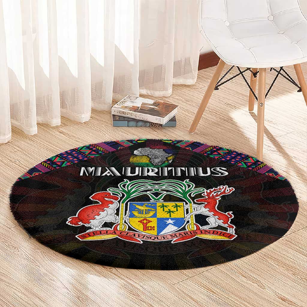 Mauritius Roots Round Carpet African Pride in Fingerprint and Tribal Colors DT02