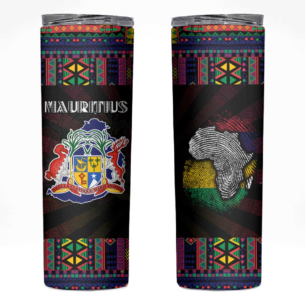 Mauritius Roots Skinny Tumbler African Pride in Fingerprint and Tribal Colors DT02