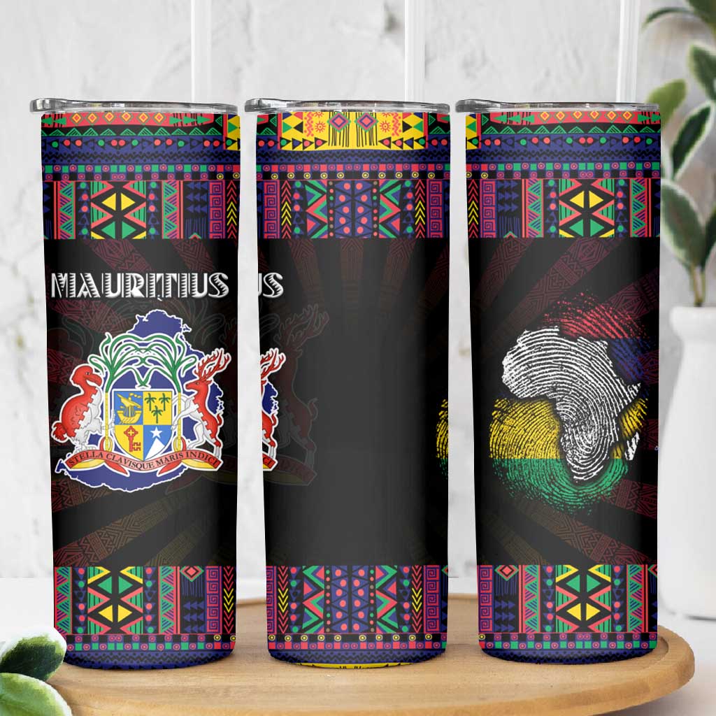 Mauritius Roots Skinny Tumbler African Pride in Fingerprint and Tribal Colors DT02