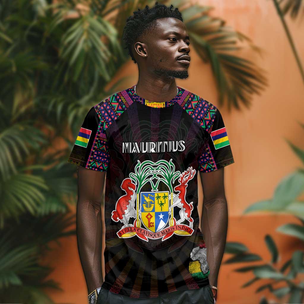 Personalized Mauritius Roots T shirt African Pride in Fingerprint and Tribal Colors DT02