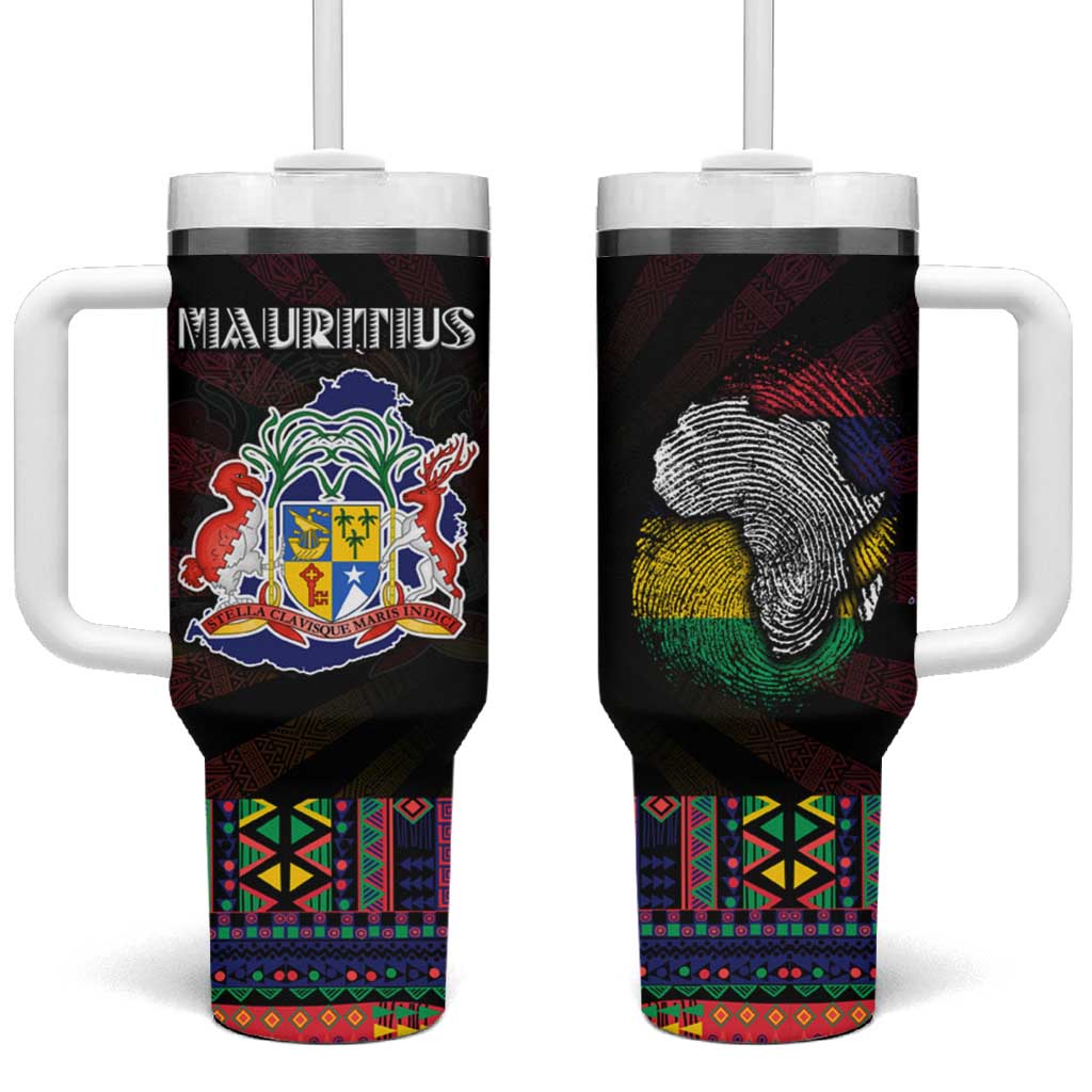 Mauritius Roots Tumbler With Handle African Pride in Fingerprint and Tribal Colors DT02