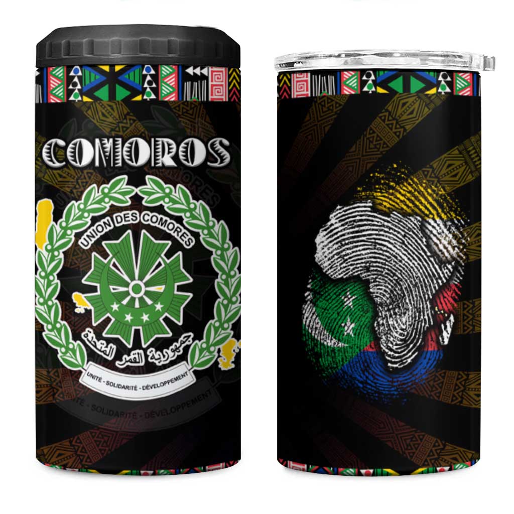 Comoros Roots 4 in 1 Can Cooler Tumbler African Pride in Fingerprint and Tribal Colors DT02