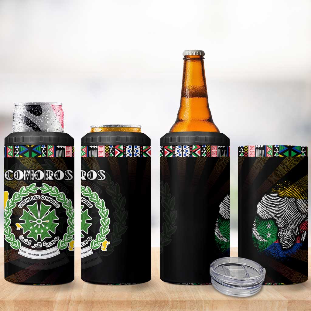 Comoros Roots 4 in 1 Can Cooler Tumbler African Pride in Fingerprint and Tribal Colors DT02