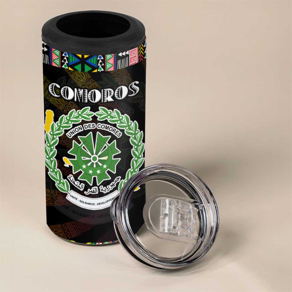 Comoros Roots 4 in 1 Can Cooler Tumbler African Pride in Fingerprint and Tribal Colors DT02