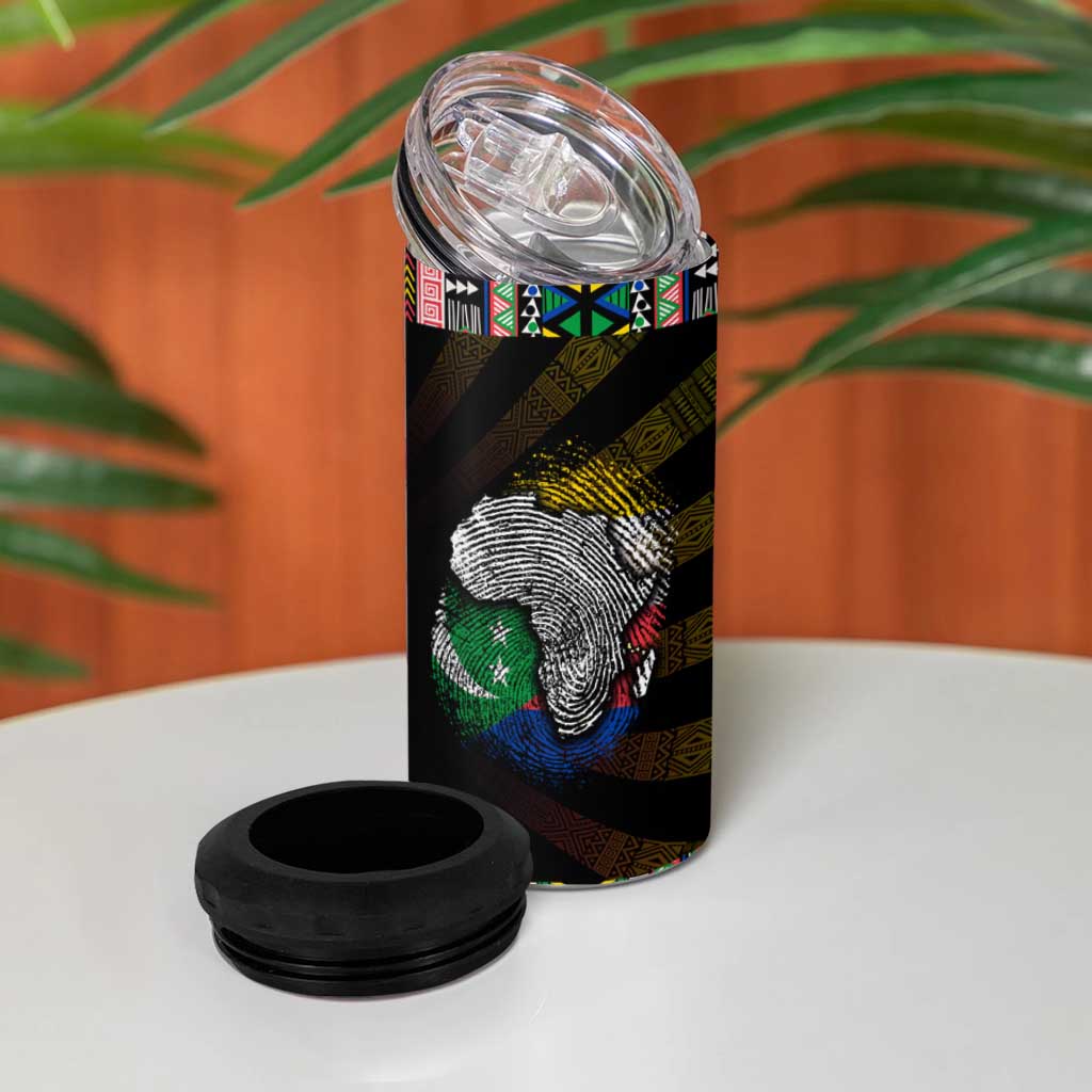 Comoros Roots 4 in 1 Can Cooler Tumbler African Pride in Fingerprint and Tribal Colors DT02