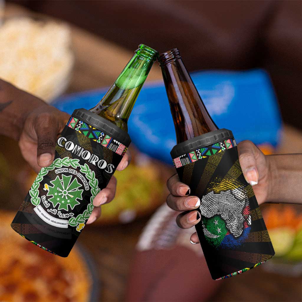 Comoros Roots 4 in 1 Can Cooler Tumbler African Pride in Fingerprint and Tribal Colors DT02