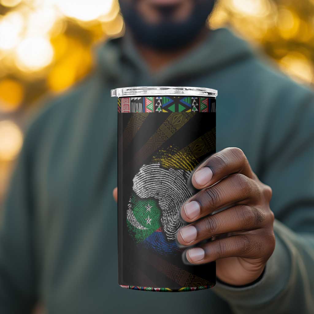 Comoros Roots 4 in 1 Can Cooler Tumbler African Pride in Fingerprint and Tribal Colors DT02