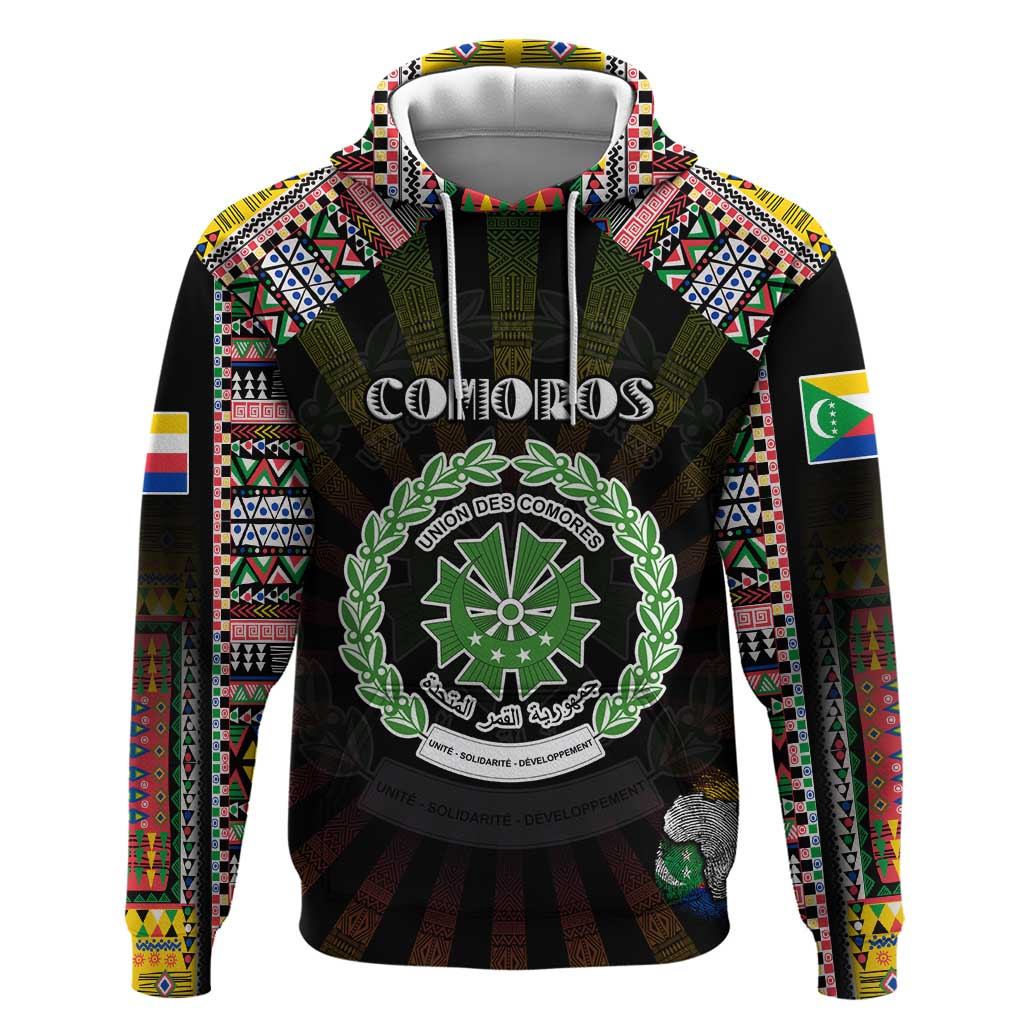 Personalized Comoros Roots Hoodie African Map in Fingerprint and Tribal Colors DT02