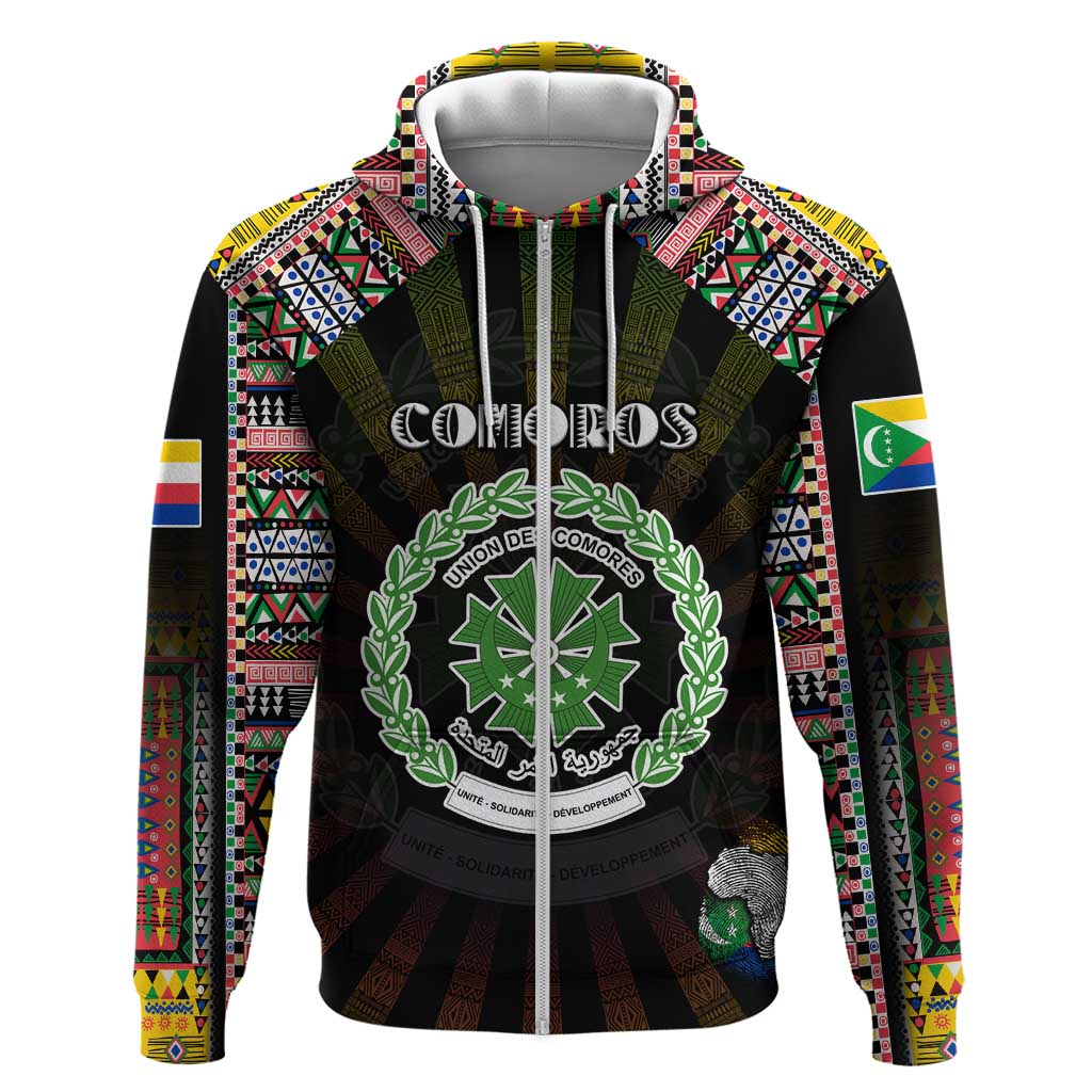 Personalized Comoros Roots Hoodie African Map in Fingerprint and Tribal Colors DT02