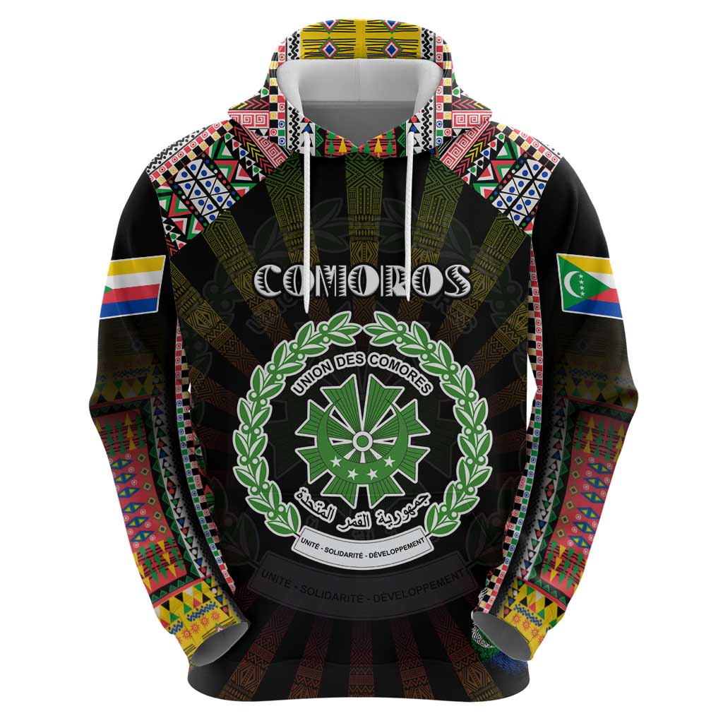 Personalized Comoros Roots Hoodie African Map in Fingerprint and Tribal Colors DT02