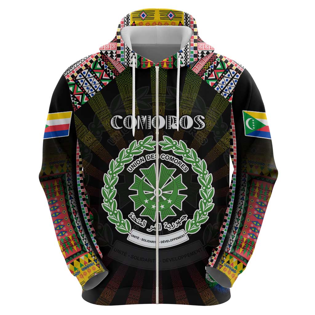 Personalized Comoros Roots Hoodie African Map in Fingerprint and Tribal Colors DT02