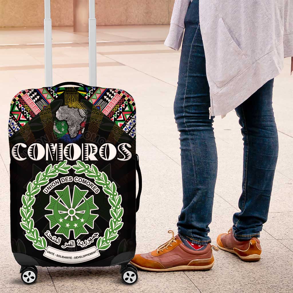 Comoros Roots Luggage Cover African Map in Fingerprint and Tribal Colors DT02