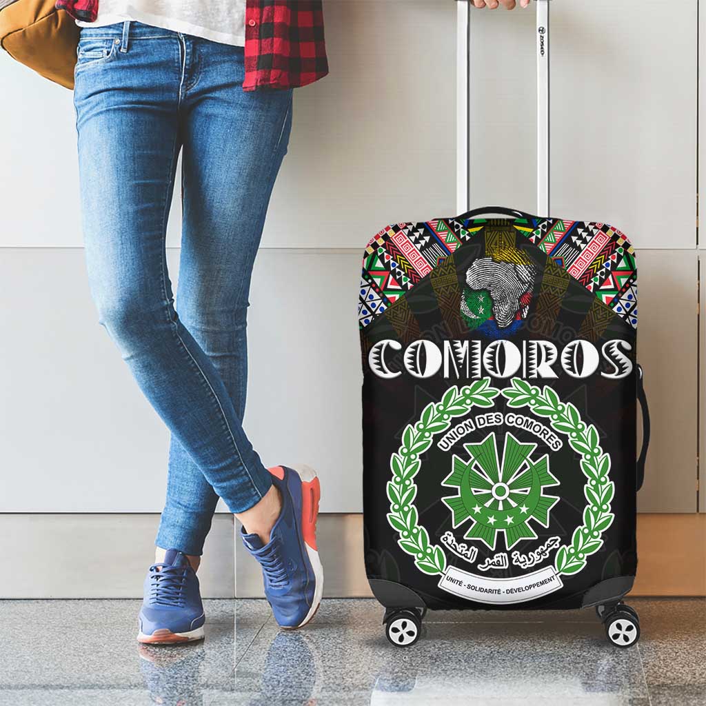 Comoros Roots Luggage Cover African Map in Fingerprint and Tribal Colors DT02
