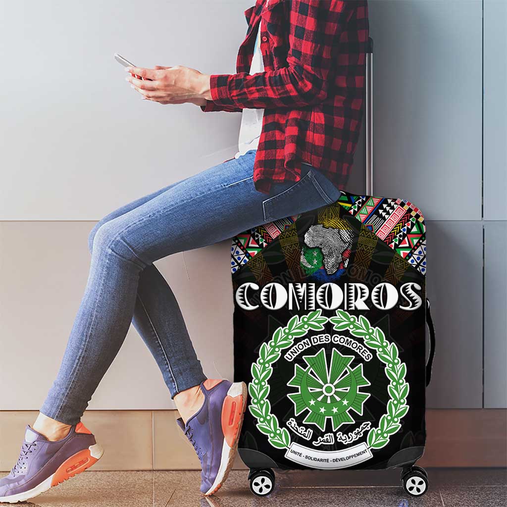 Comoros Roots Luggage Cover African Map in Fingerprint and Tribal Colors DT02