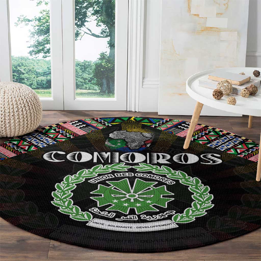 Comoros Roots Round Carpet African Pride in Fingerprint and Tribal Colors DT02