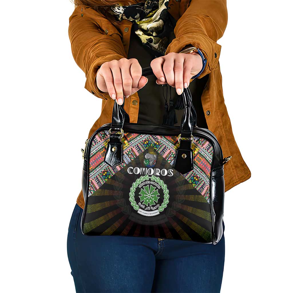 Comoros Roots Shoulder Handbag African Map in Fingerprint and Tribal Colors DT02