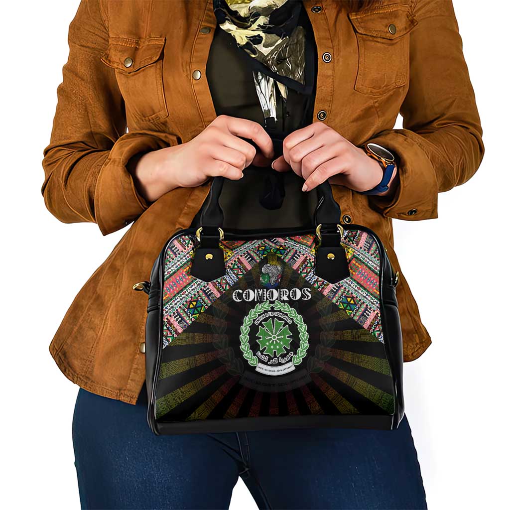 Comoros Roots Shoulder Handbag African Map in Fingerprint and Tribal Colors DT02