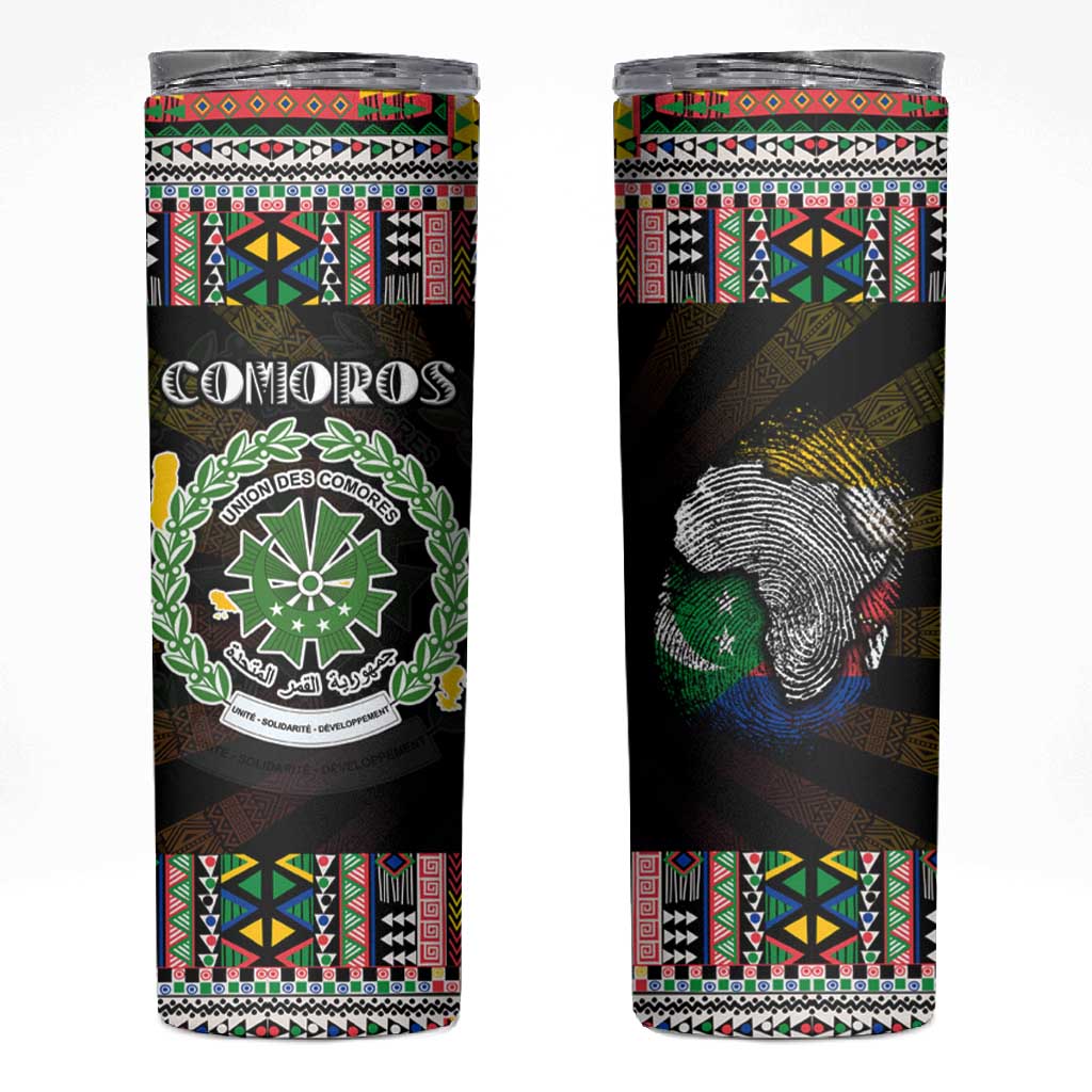 Comoros Roots Skinny Tumbler African Pride in Fingerprint and Tribal Colors DT02