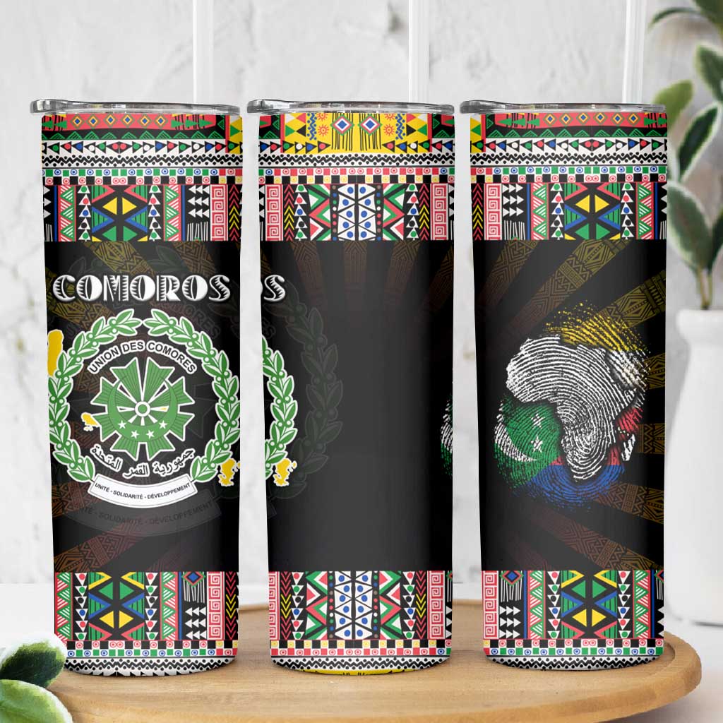 Comoros Roots Skinny Tumbler African Pride in Fingerprint and Tribal Colors DT02