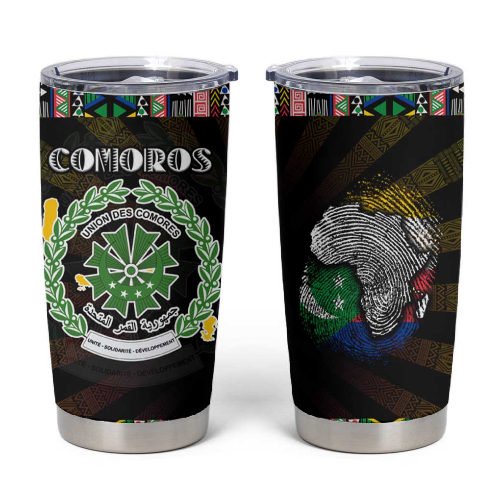 Comoros Roots Tumbler Cup African Pride in Fingerprint and Tribal Colors DT02