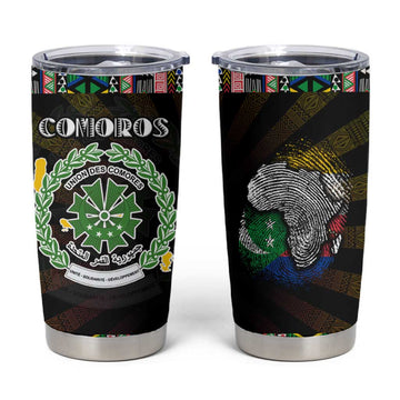 Comoros Roots Tumbler Cup African Pride in Fingerprint and Tribal Colors DT02