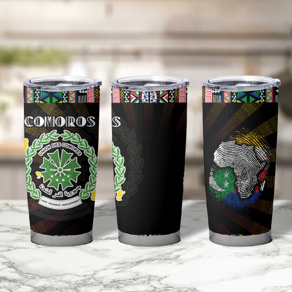 Comoros Roots Tumbler Cup African Pride in Fingerprint and Tribal Colors DT02