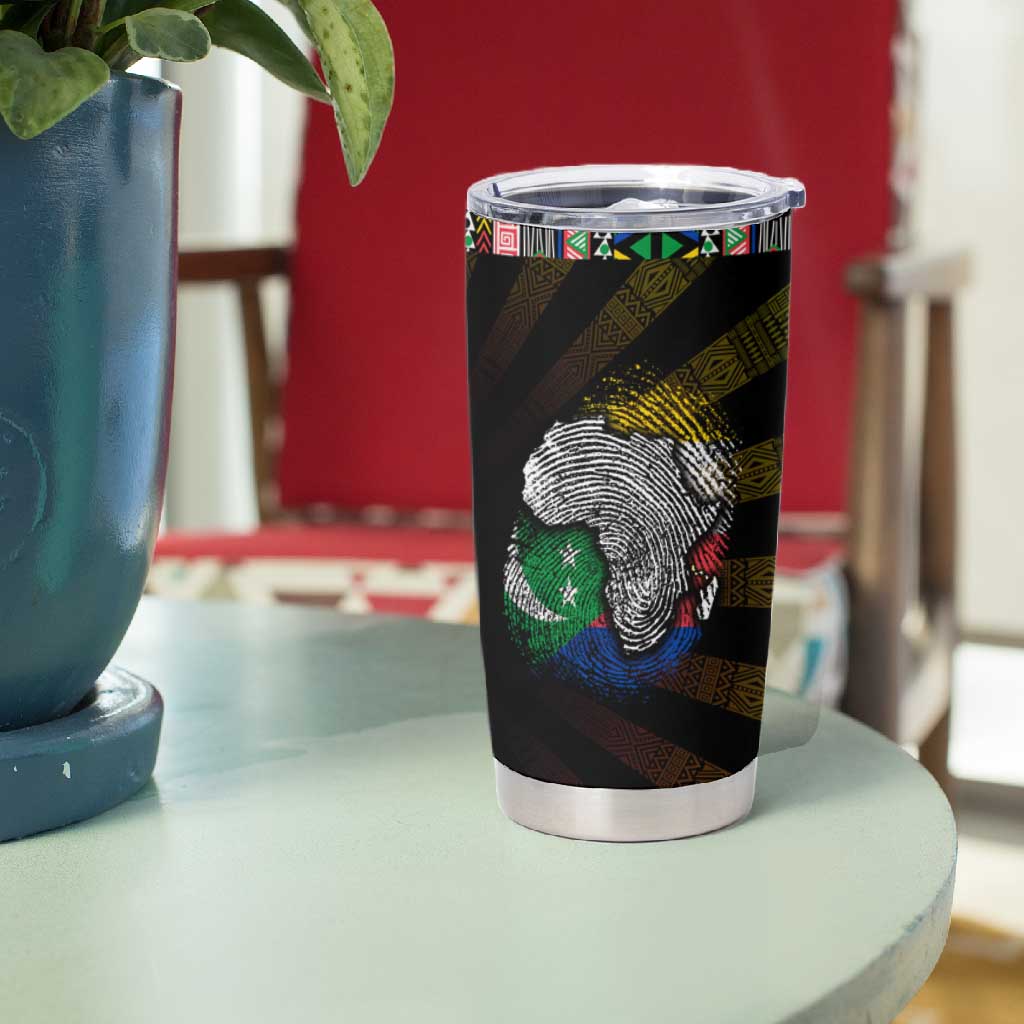 Comoros Roots Tumbler Cup African Pride in Fingerprint and Tribal Colors DT02