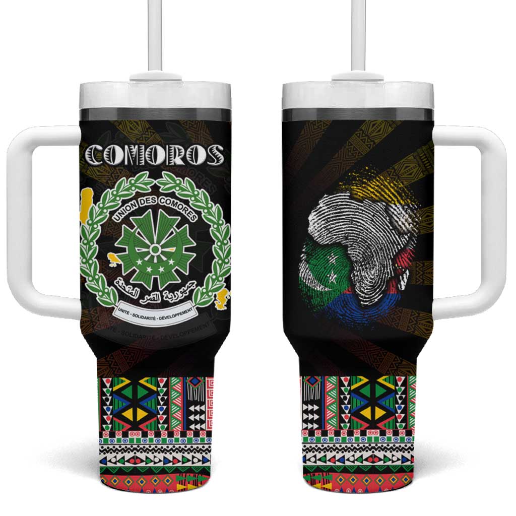 Comoros Roots Tumbler With Handle African Pride in Fingerprint and Tribal Colors DT02