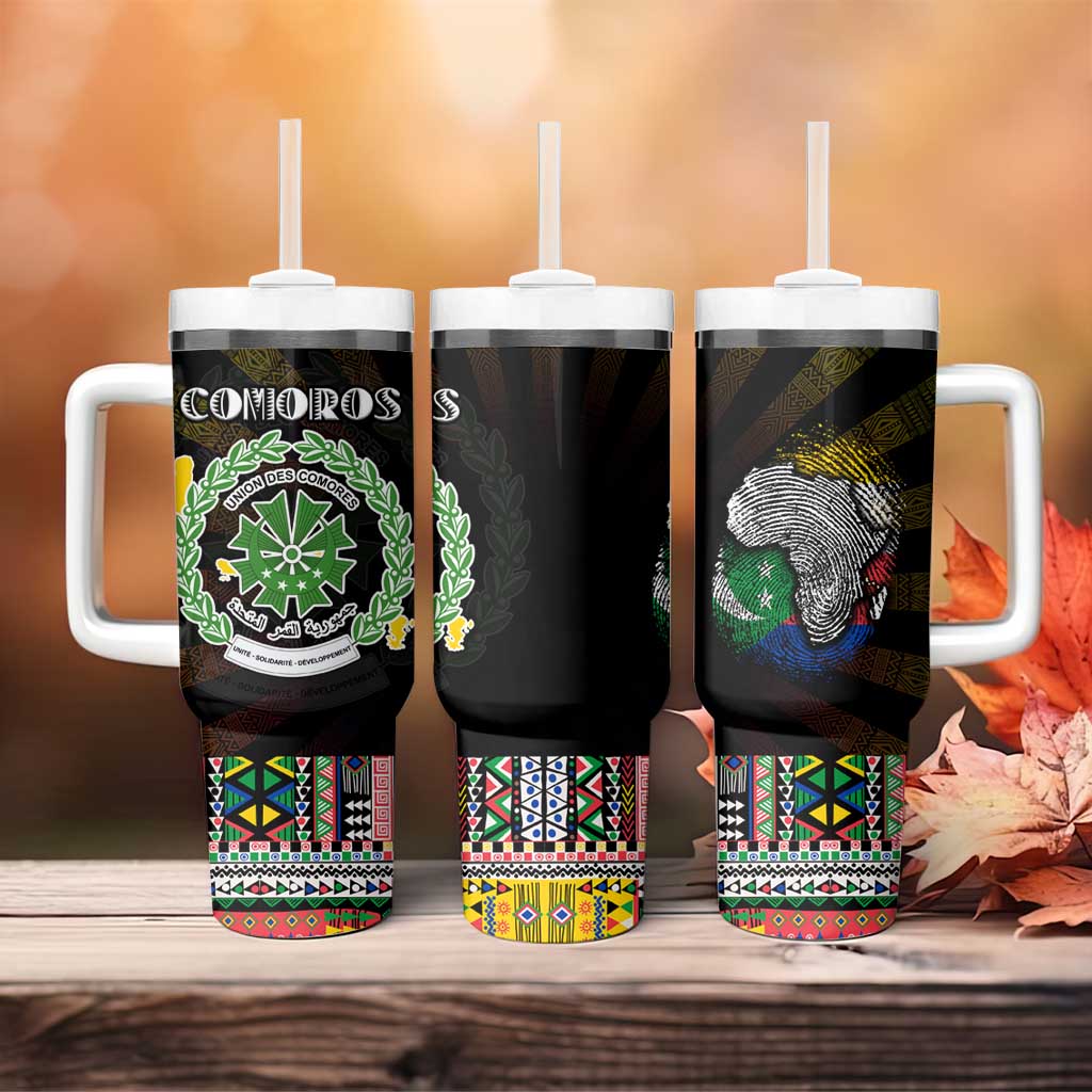 Comoros Roots Tumbler With Handle African Pride in Fingerprint and Tribal Colors DT02