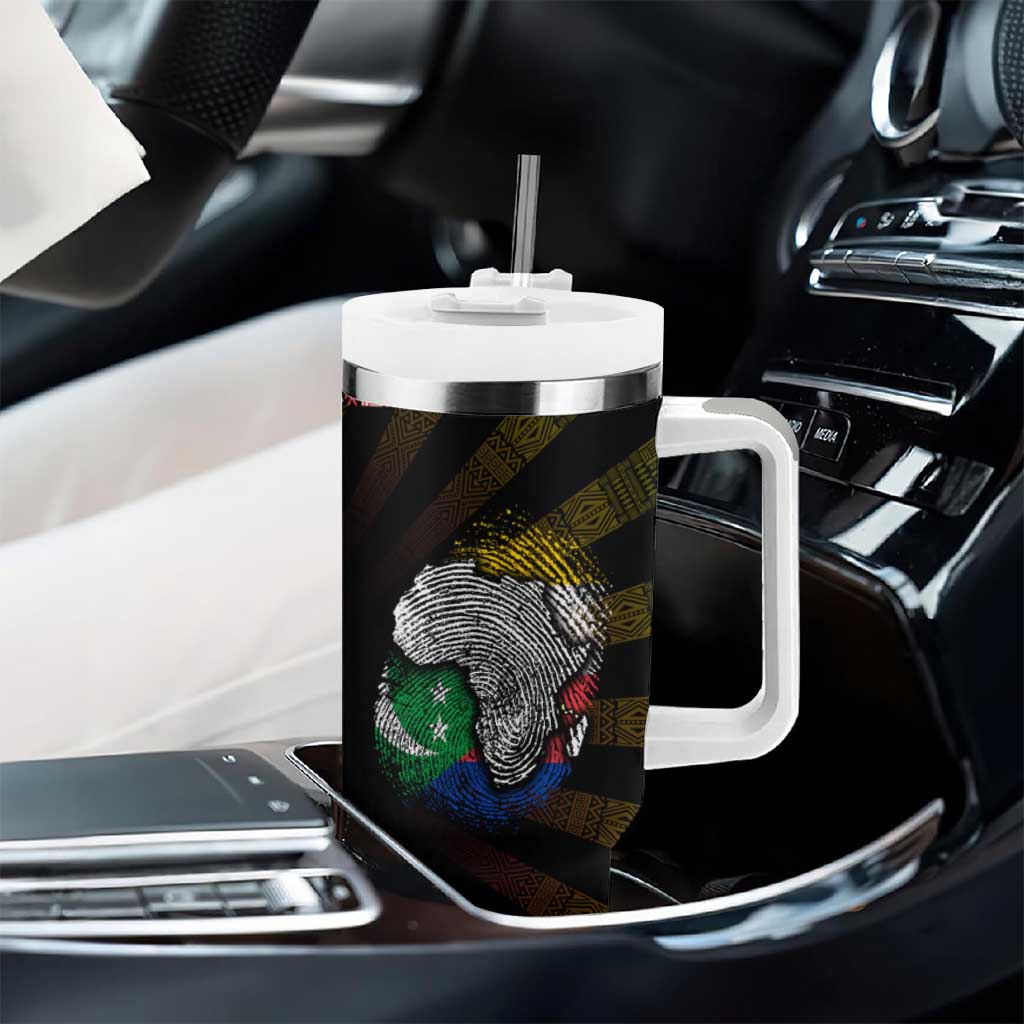 Comoros Roots Tumbler With Handle African Pride in Fingerprint and Tribal Colors DT02
