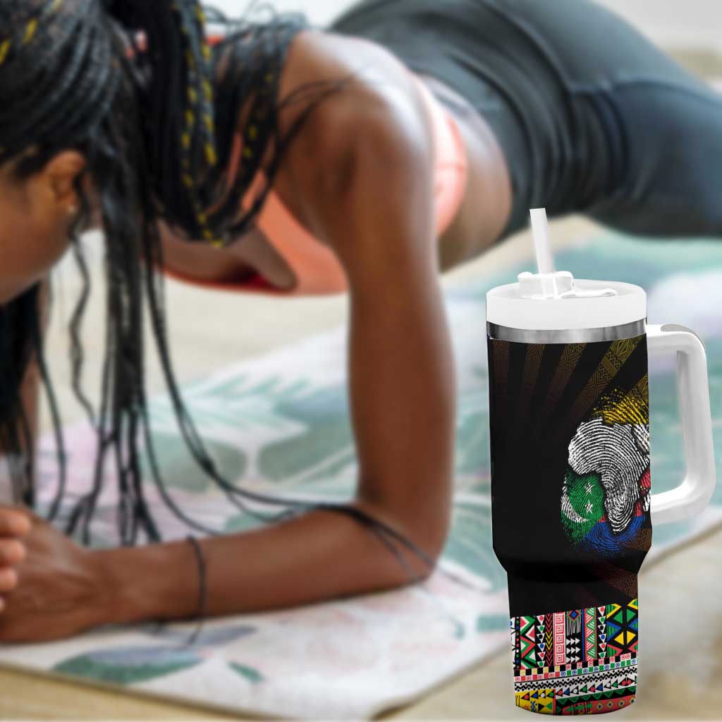 Comoros Roots Tumbler With Handle African Pride in Fingerprint and Tribal Colors DT02