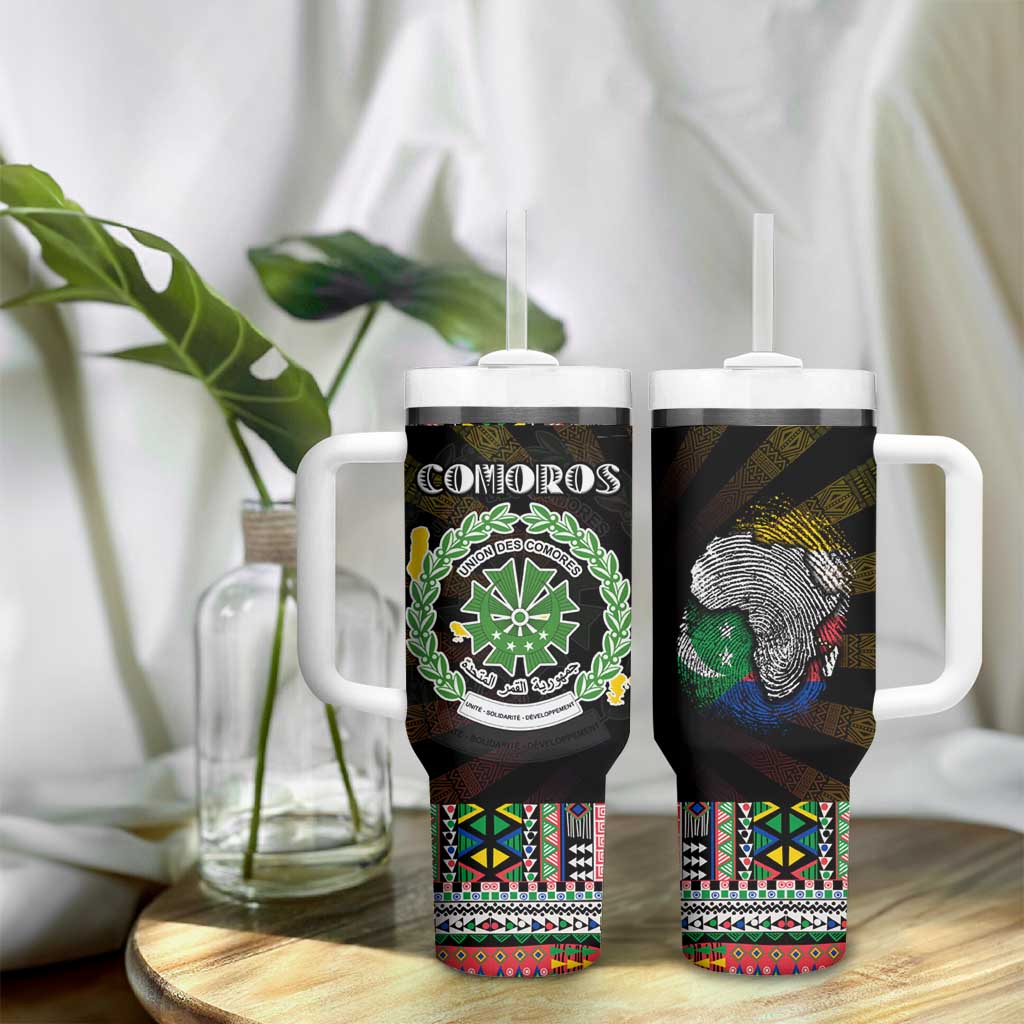 Comoros Roots Tumbler With Handle African Pride in Fingerprint and Tribal Colors DT02