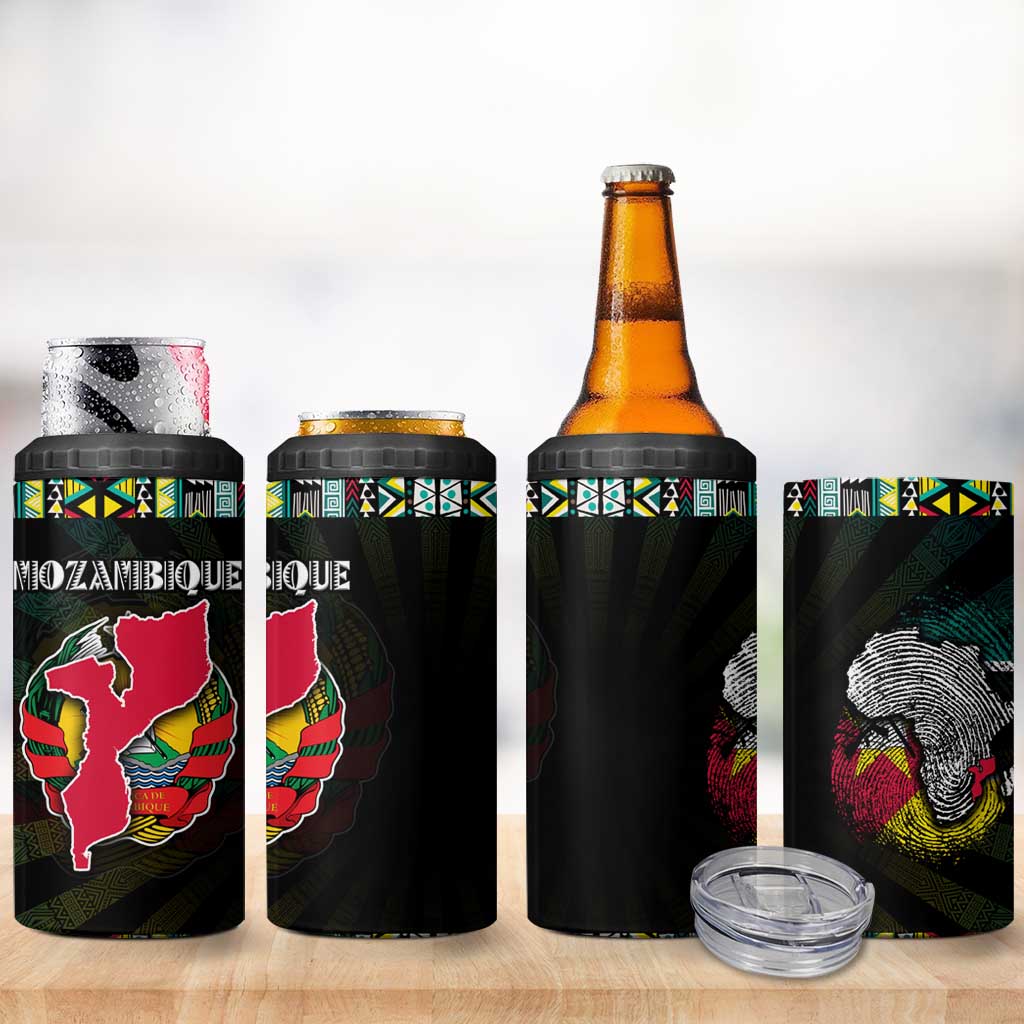 Mozambique Roots 4 in 1 Can Cooler Tumbler African Pride in Fingerprint and Tribal Colors DT02