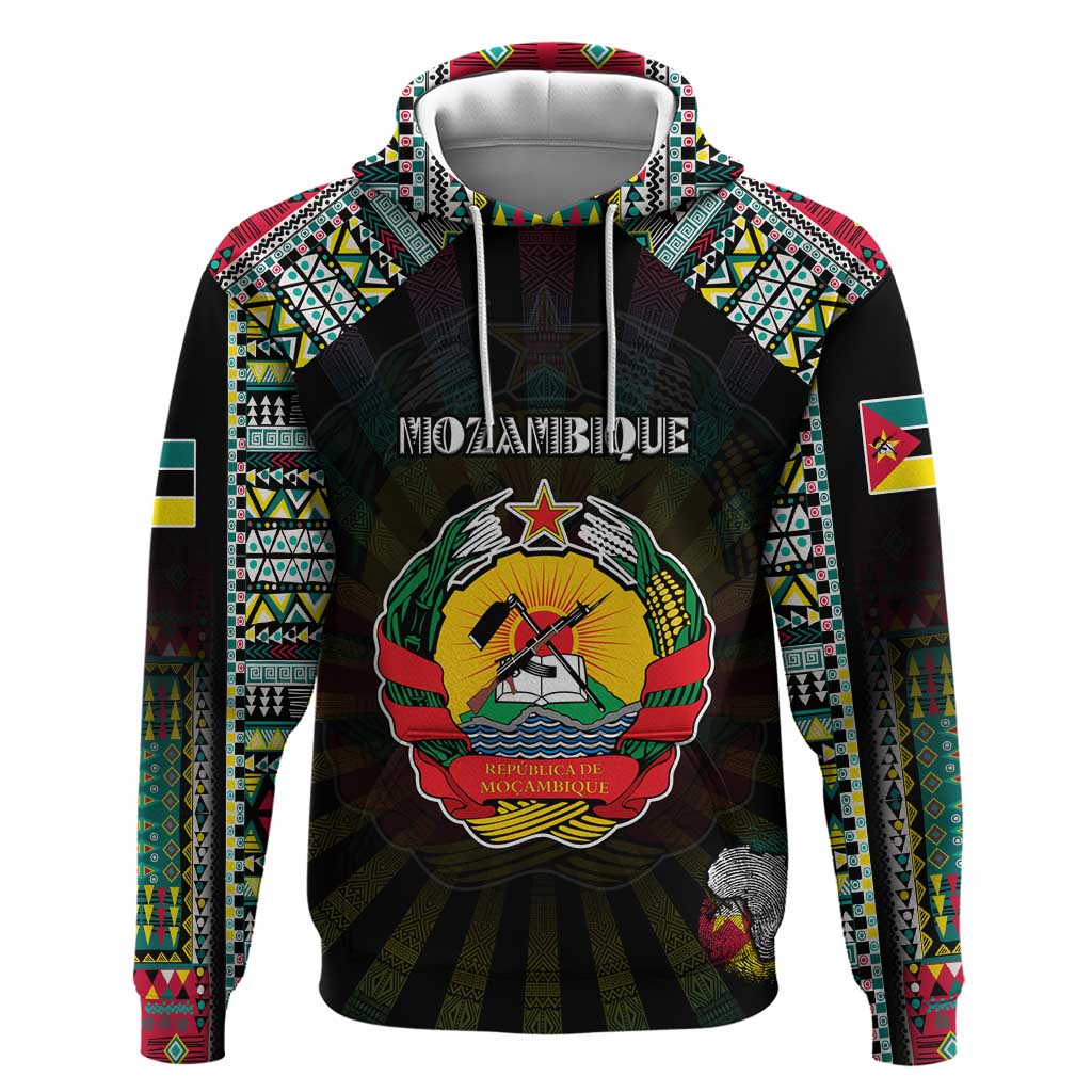 Personalized Mozambique Roots Hoodie African Map in Fingerprint and Tribal Colors DT02