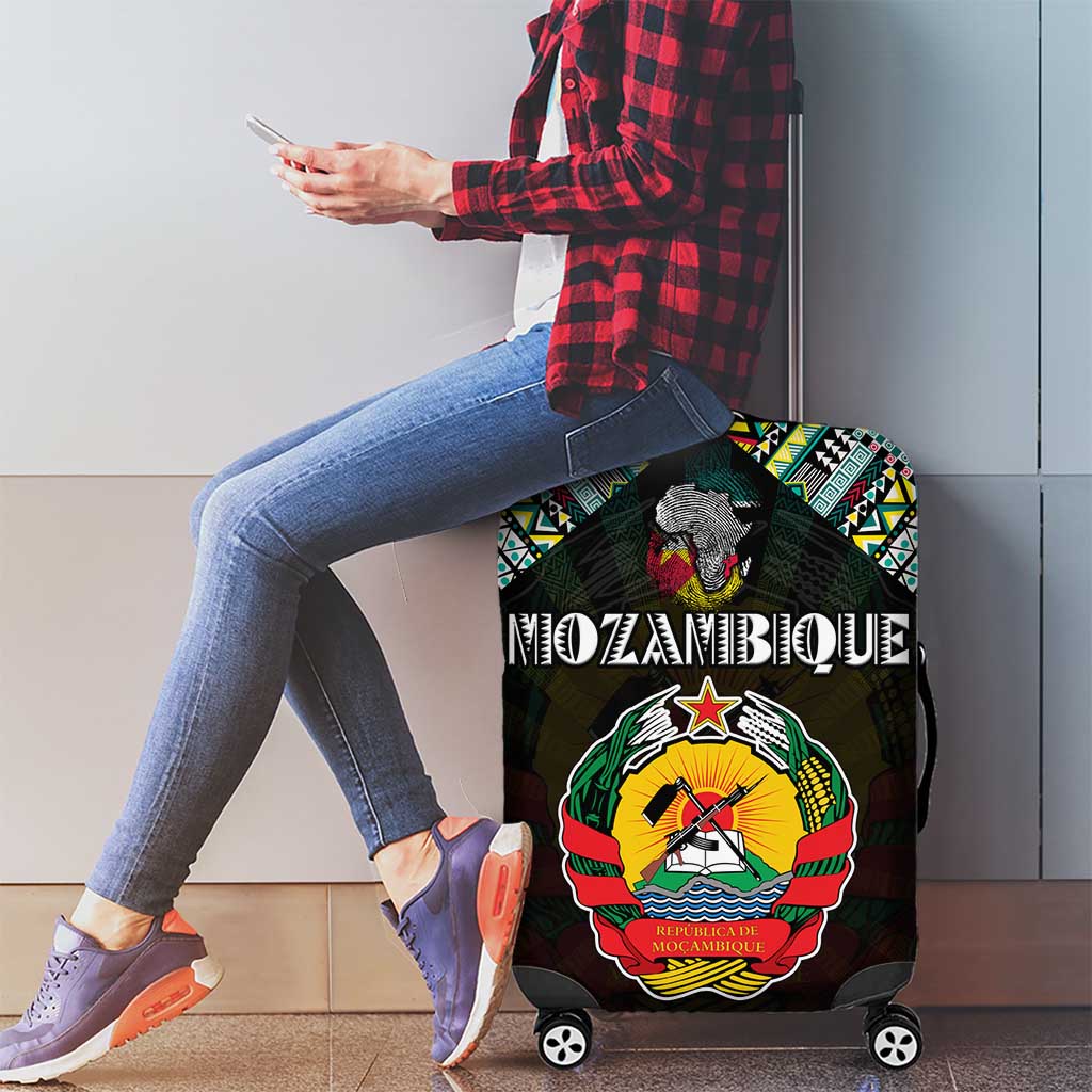 Mozambique Roots Luggage Cover African Map in Fingerprint and Tribal Colors DT02